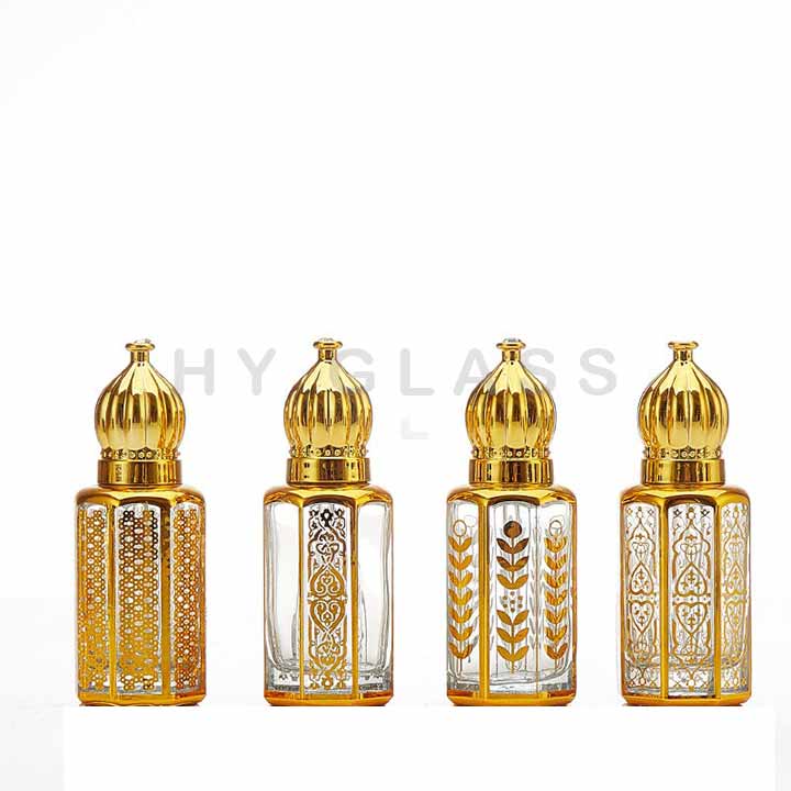 Luxury 12ml Octangonal electroplating oud essence oil bottle factory
