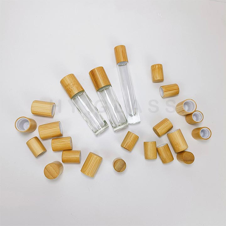 10ml-15ml Cylinder glass roller essential oil bottle with bamboo cap factory