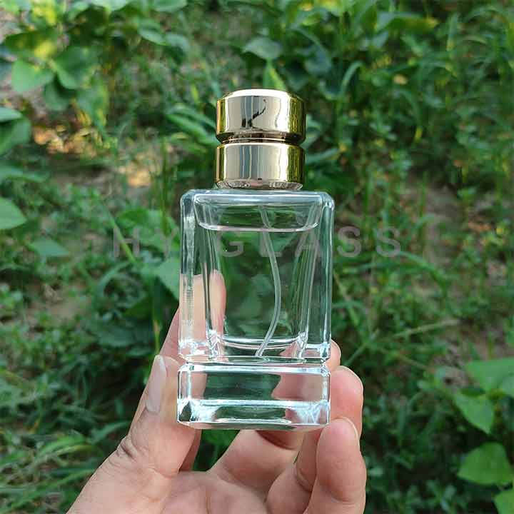 Luxury 50ml bayonet high square spot double section thick bottom perfume glass bottle